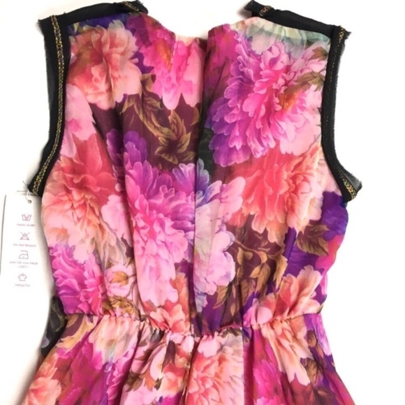 BOHO Dress Sheer Floral Flowers Sleeveless Glitter Metallic V Neck Size Small - Picture 6 of 8